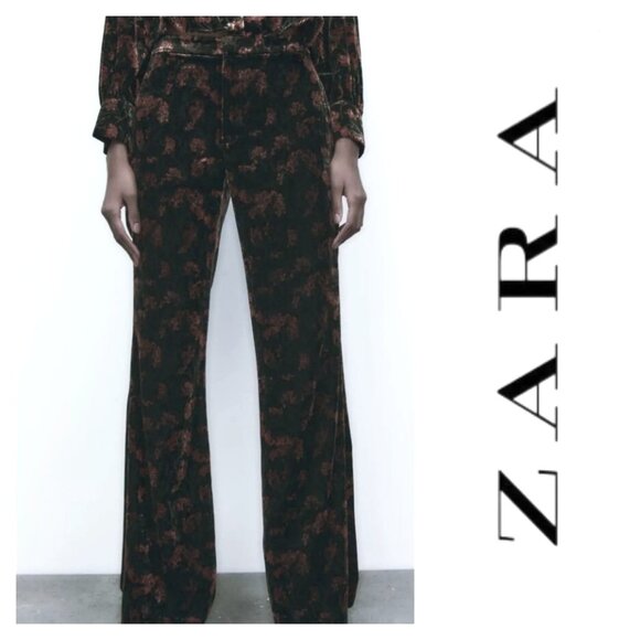 Zara The Charlotte Pant Black Floral Velvet Size Extra Small NEW NWT - Picture 1 of 8
